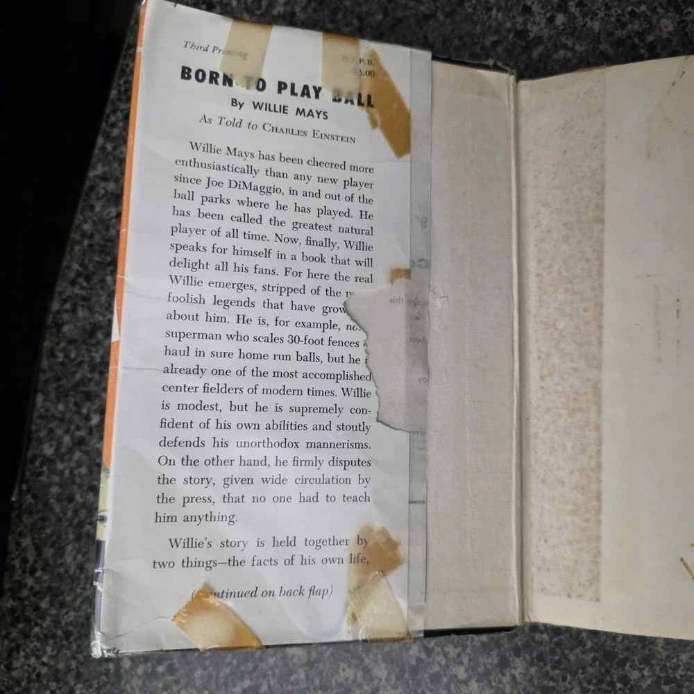 Willie Mays Born to Play Ball 1955 Hard Cover‎ With Dust Jacket 3rd Impression